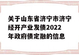 关于山东省济宁市济宁经开产业发债2022年政府债定融的信息