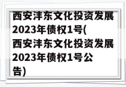 西安沣东文化投资发展2023年债权1号(西安沣东文化投资发展2023年债权1号公告)