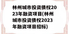 林州城市投资债权2023年融资项目(林州城市投资债权2023年融资项目招标)