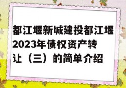 都江堰新城建投都江堰2023年债权资产转让（三）的简单介绍