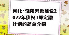 河北·饶阳鸿源建设2022年债权1号定融计划的简单介绍