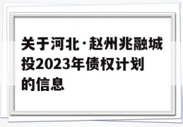 关于河北·赵州兆融城投2023年债权计划的信息