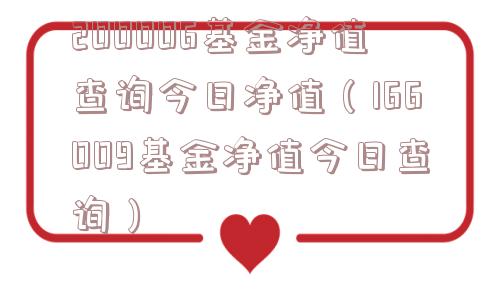 200006基金净值查询今日净值（166009基金净值今日查询）