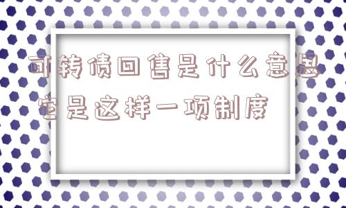 可转债回售是什么意思 它是这样一项制度