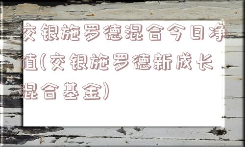 交银施罗德混合今日净值(交银施罗德新成长混合基金)