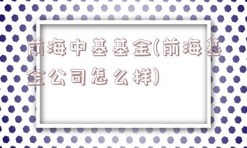 前海中基基金(前海基金公司怎么样)