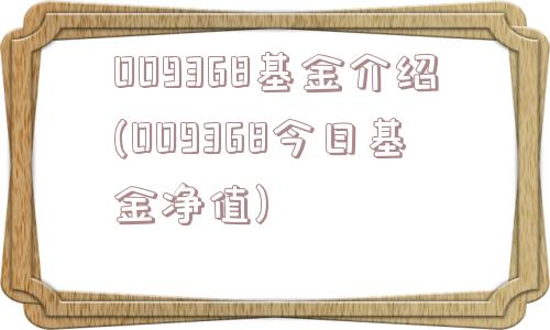 009368基金介绍(009368今日基金净值)