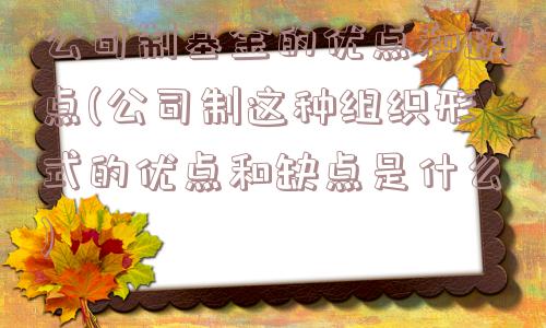 公司制基金的优点和缺点(公司制这种组织形式的优点和缺点是什么)