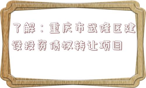 了解：重庆市武隆区建设投资债权转让项目