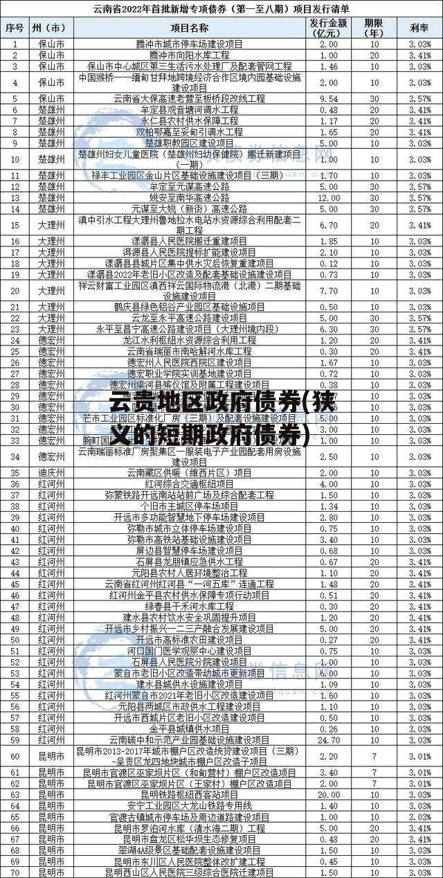 云贵地区政府债券(狭义的短期政府债券)