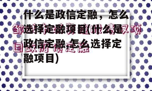 什么是政信定融，怎么选择定融项目(什么是政信定融,怎么选择定融项目)