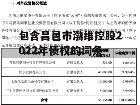 包含昌邑市渤维控股2022年债权的词条