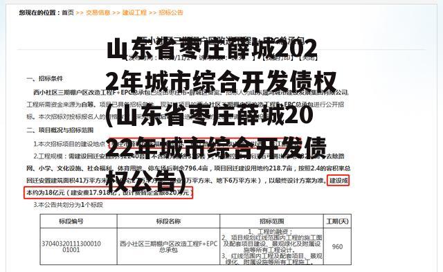 山东省枣庄薛城2022年城市综合开发债权(山东省枣庄薛城2022年城市综合开发债权公告)