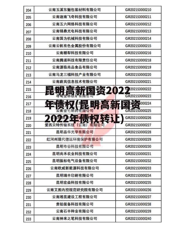 昆明高新国资2022年债权(昆明高新国资2022年债权转让)