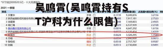 吴鸣霄(吴鸣霄持有ST沪科为什么限售)