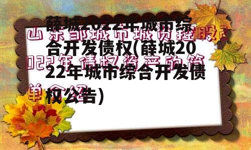 薛城2022年城市综合开发债权(薛城2022年城市综合开发债权公告)