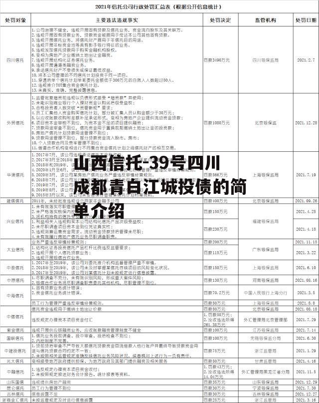 山西信托-39号四川成都青白江城投债的简单介绍