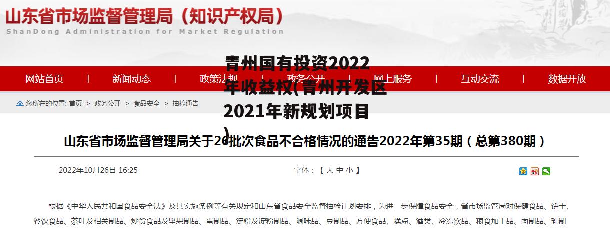 青州国有投资2022年收益权(青州开发区2021年新规划项目)