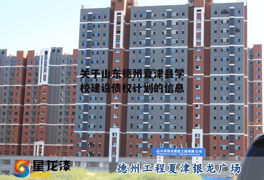 关于山东德州夏津县学校建设债权计划的信息