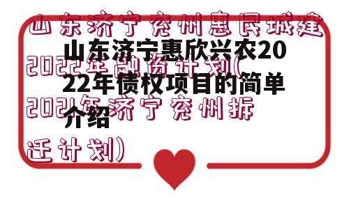 山东济宁惠欣兴农2022年债权项目的简单介绍