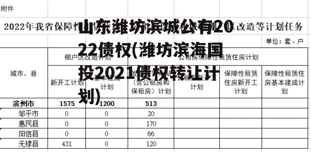 山东潍坊滨城公有2022债权(潍坊滨海国投2021债权转让计划)