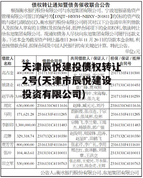 天津辰悦建投债权转让2号(天津市辰悦建设投资有限公司)