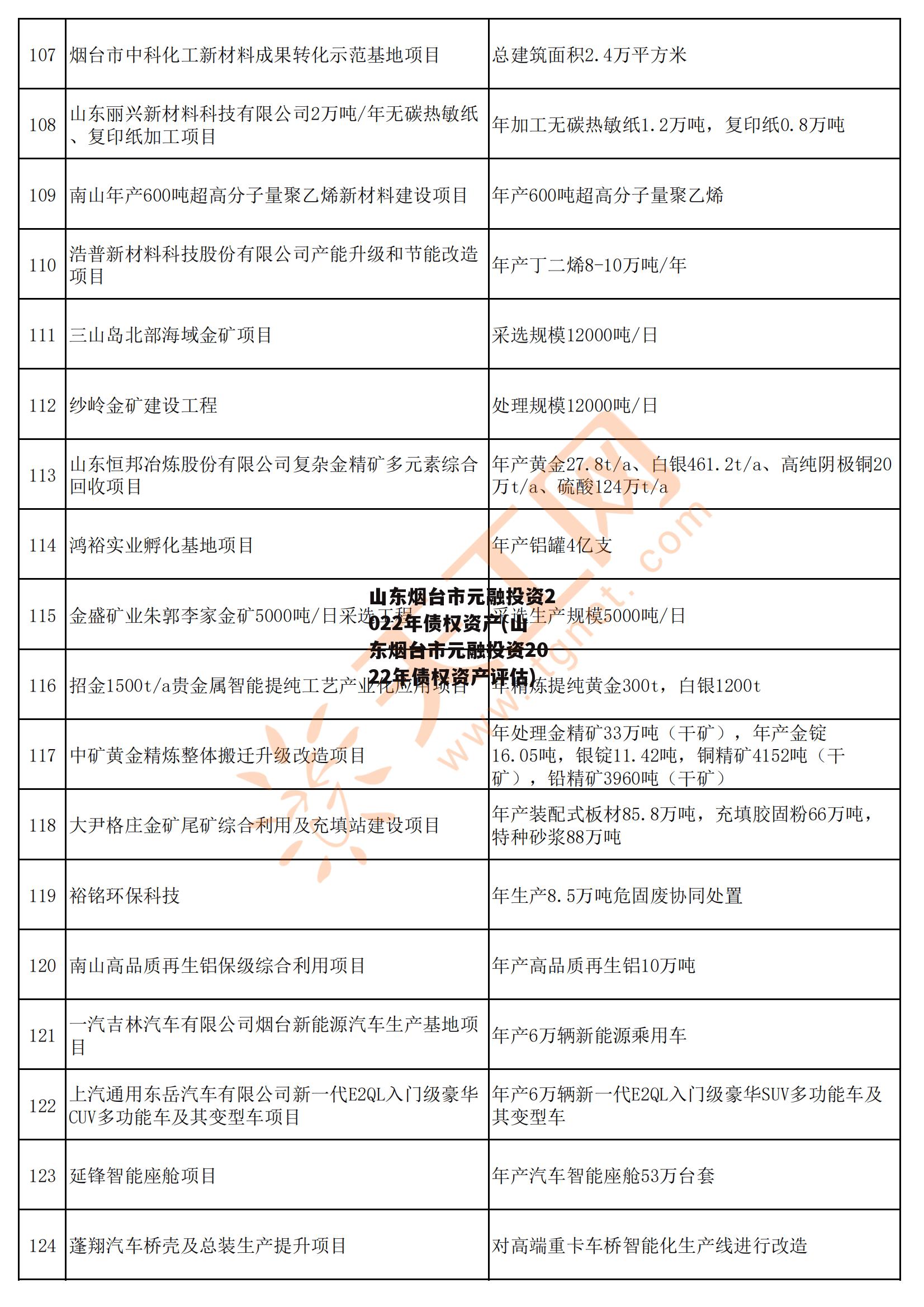 山东烟台市元融投资2022年债权资产(山东烟台市元融投资2022年债权资产评估)