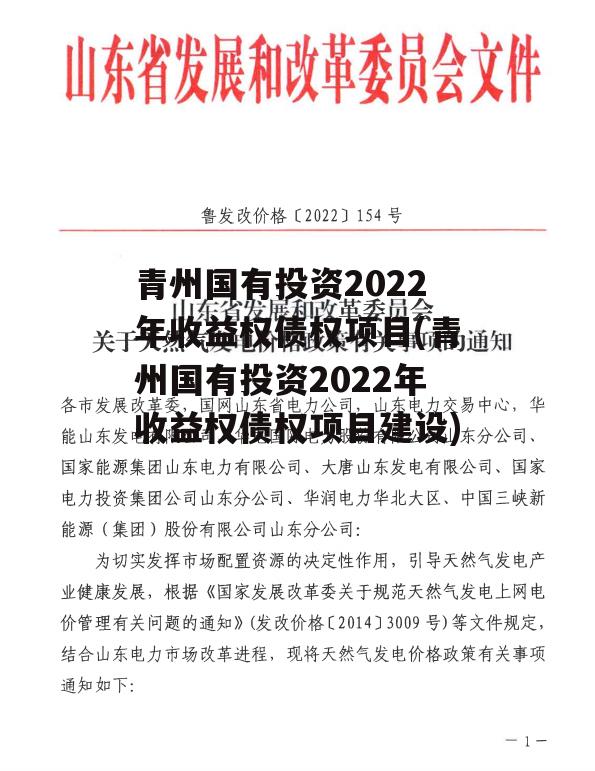 青州国有投资2022年收益权债权项目(青州国有投资2022年收益权债权项目建设)