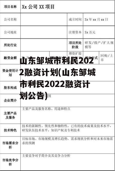 山东邹城市利民2022融资计划(山东邹城市利民2022融资计划公告)