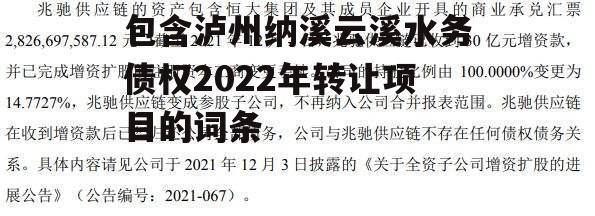 包含泸州纳溪云溪水务债权2022年转让项目的词条