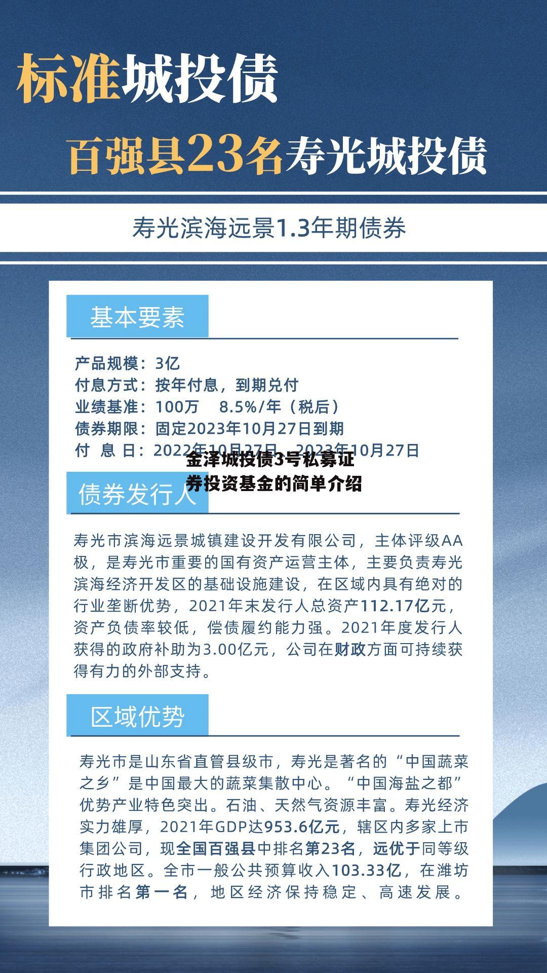 金泽城投债3号私募证券投资基金的简单介绍