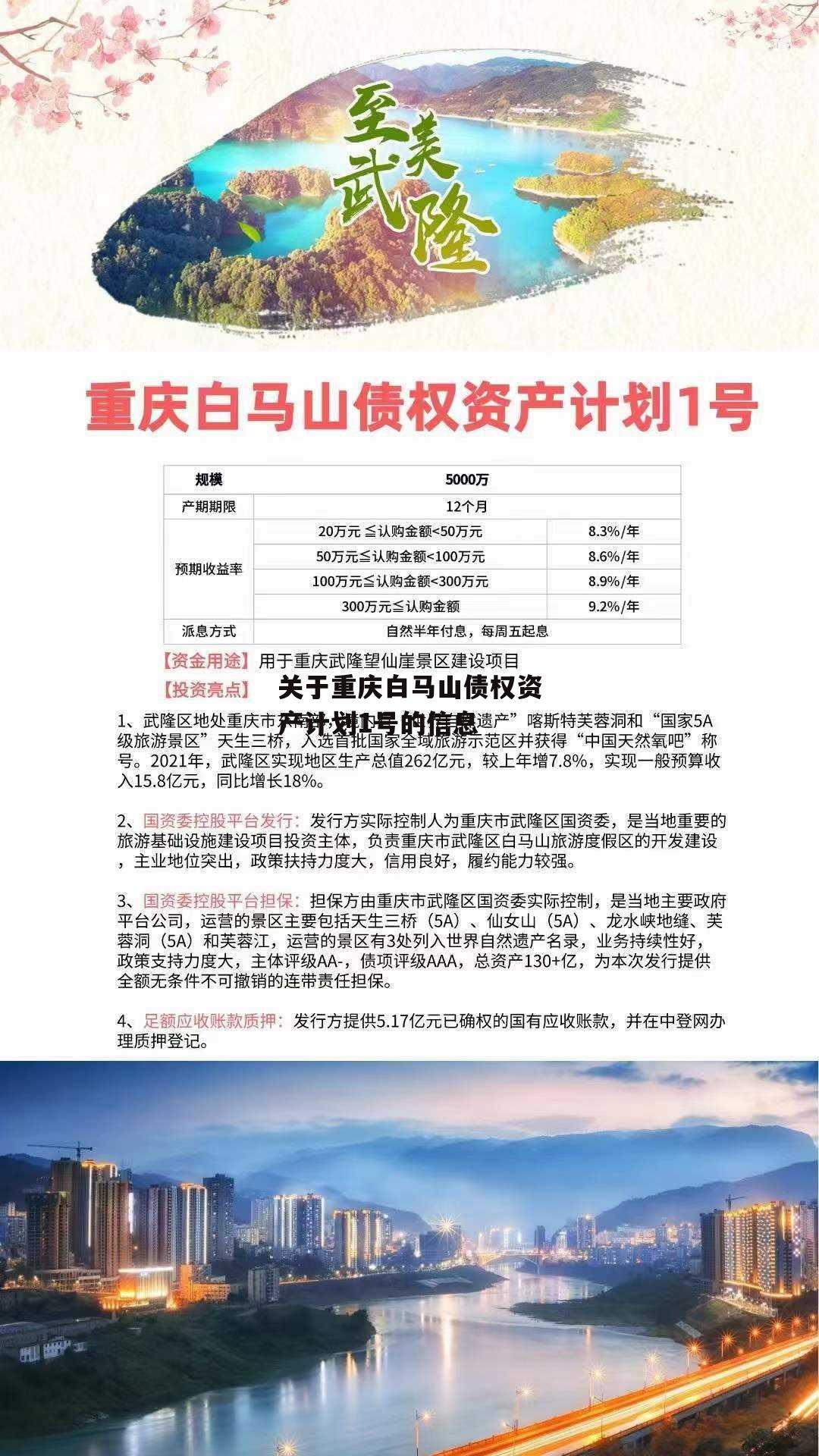 关于重庆白马山债权资产计划1号的信息