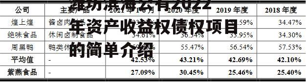 潍坊滨海公有2022年资产收益权债权项目的简单介绍