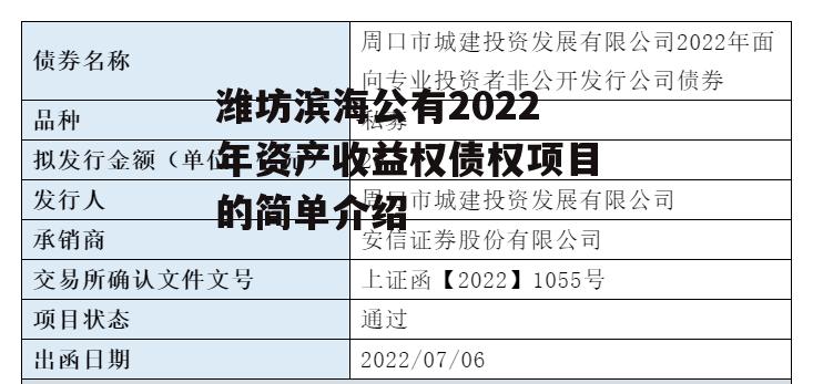 潍坊滨海公有2022年资产收益权债权项目的简单介绍