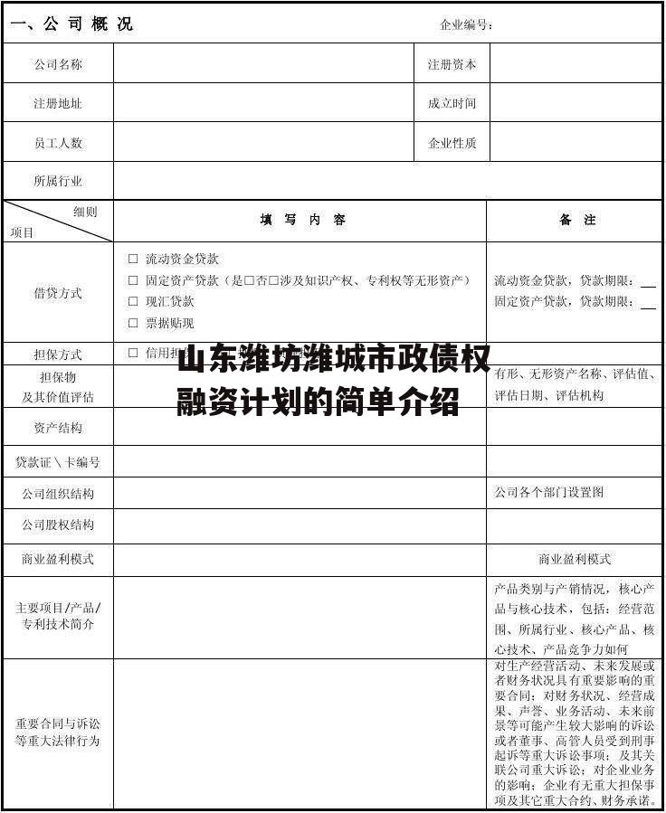 山东潍坊潍城市政债权融资计划的简单介绍