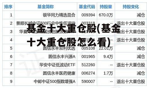 基金十大重仓股(基金十大重仓股怎么看)