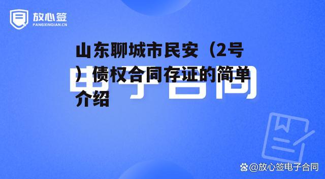 山东聊城市民安（2号）债权合同存证的简单介绍