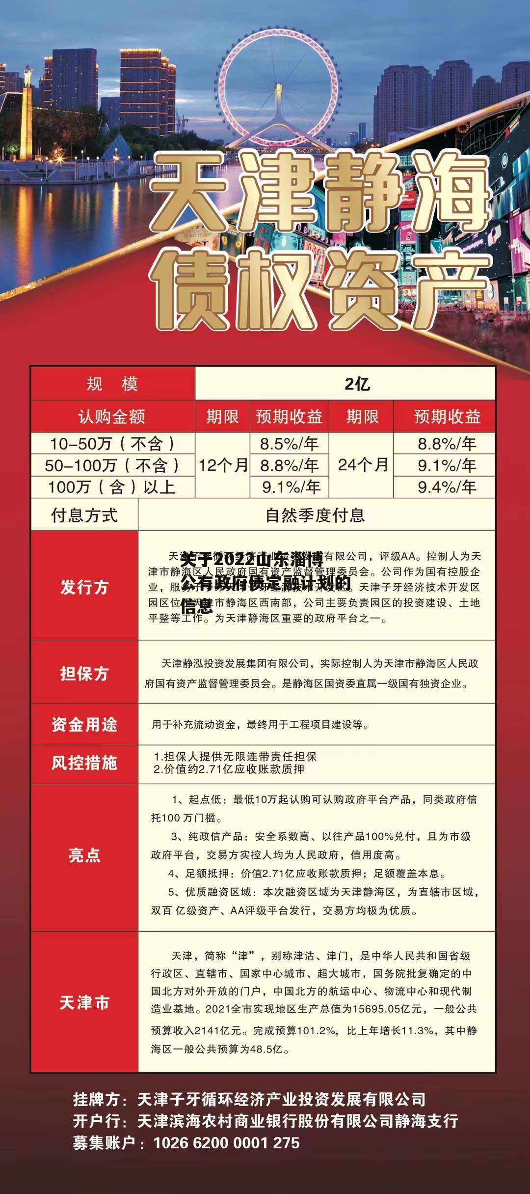 关于2022山东淄博公有政府债定融计划的信息