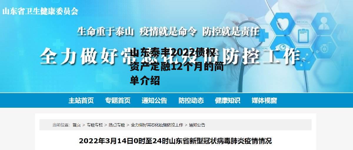 山东泰丰2022债权资产定融12个月的简单介绍