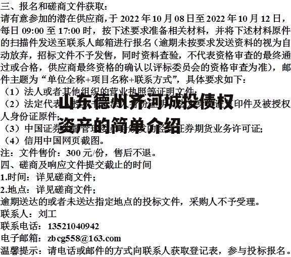 山东德州齐河城投债权资产的简单介绍