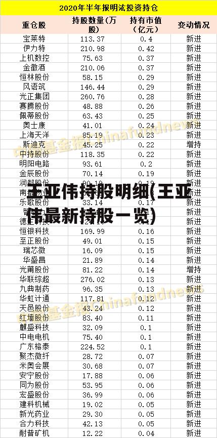 王亚伟持股明细(王亚伟最新持股一览)