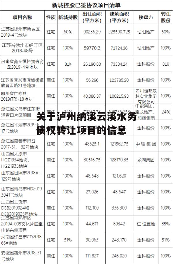 关于泸州纳溪云溪水务债权转让项目的信息