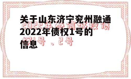 关于山东济宁兖州融通2022年债权1号的信息