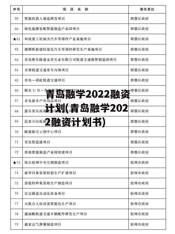 青岛融学2022融资计划(青岛融学2022融资计划书)