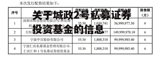 关于城政2号私募证券投资基金的信息