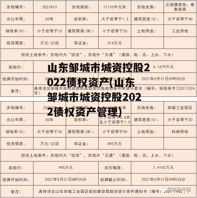 山东邹城市城资控股2022债权资产(山东邹城市城资控股2022债权资产管理)