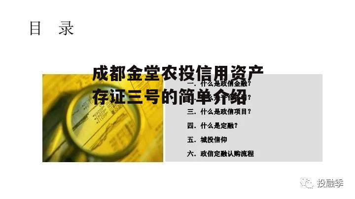 成都金堂农投信用资产存证三号的简单介绍