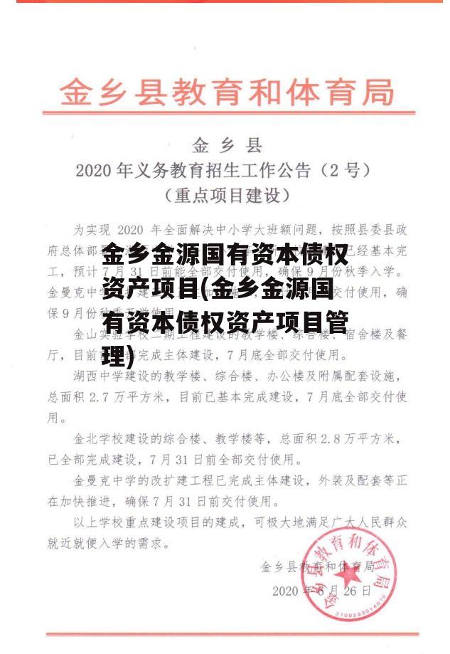 金乡金源国有资本债权资产项目(金乡金源国有资本债权资产项目管理)