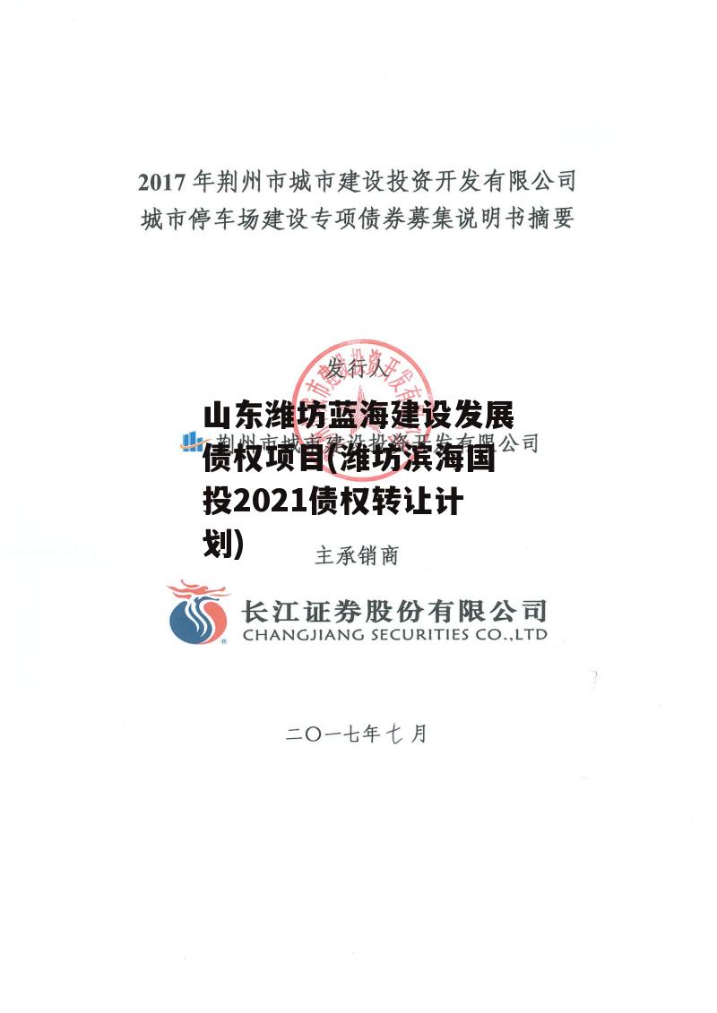 山东潍坊蓝海建设发展债权项目(潍坊滨海国投2021债权转让计划)