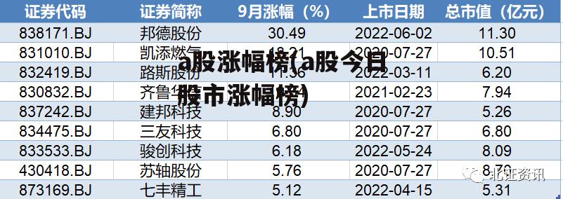 a股涨幅榜(a股今日股市涨幅榜)